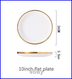 Ceramic Tableware Dinner Set Round White Color With Gold Rim Plates For 1 Person