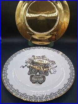 Ciroa Wicked Gold Skull Dinner Plates 10.5 Discontinued Set Of 4
