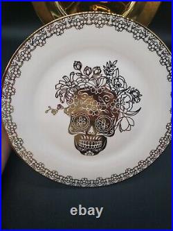 Ciroa Wicked Gold Skull Dinner Plates 10.5 Discontinued Set Of 4