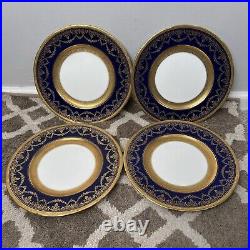 Coalport England Gold Blue Color Dinner Plates (4)