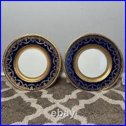 Coalport England Gold Blue Color Dinner Plates (4)