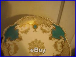 Coalport Fancy Cabinet Dinner Plates Turquoise/blue Enamel Raised Gold (3)