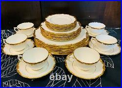 Coalport GOLD Admiral 30 pieces Place Setting for 6 Dinner Plates Teacup Dessert