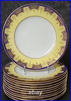 Coalport Porcelain Cabinet Dinner Plates Set Of 12 Cobalt Blue Gold EXCELLENT