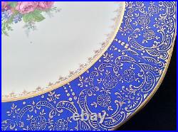 Cobalt Royal Blue Set 3 Dinner Plates Chargers 11 Floral 22k Gold Filigree Vtg