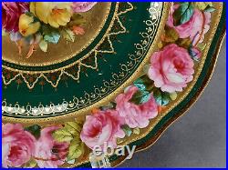 Copeland Hand Painted Signed T Sadler Pink Roses Green & Gold Beaded Plate