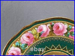 Copeland Hand Painted Signed T Sadler Pink Roses Green & Gold Beaded Plate