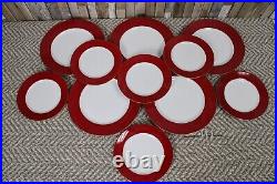 Crate & Barrel Red withGold Trim Salad & Dinner Plates