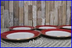 Crate & Barrel Red withGold Trim Salad & Dinner Plates