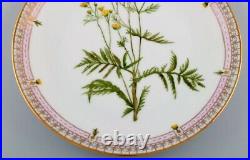 Dinner plate in Flora Danica style. Hand-painted flowers and gold decoration