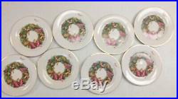 Disney China Dinnerware Christmas Wreath Gold Rim Dinner Plates Set of 8 Holiday