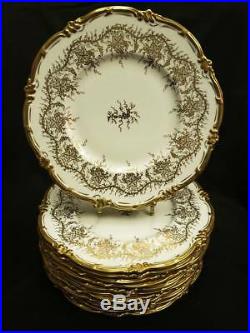 Dozen (12) Royal Couldon Gold Decorated Dinner Plates King's Plate