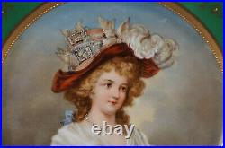 Dresden Hand Painted 18th Century Lady Green Raised Beaded Gold Portrait Plate B