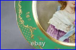 Dresden Hand Painted 18th Century Lady Green Raised Beaded Gold Portrait Plate B