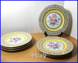 E79 6 Vintage Thomas Bavaria 10 Dinner Plates Gold Yellow Floral Flowers