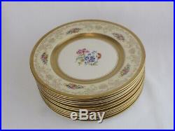 EDGERTON Encrusted Gold Gilt Floral Cabinet Dinner Plates Set of 12 USA Made