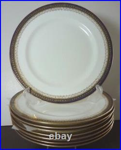EIGHT 101/2 Royal Doulton Gold Cobalt Blue Encrusted Rim Dinner Belmont Plates