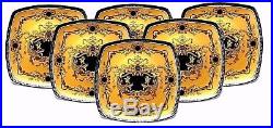 EURO Porcelain 10 Yellow Dinner Plates, Greek Key Medusa, 24K-Gold Set of 6