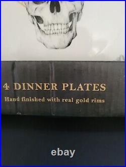 Eaton Fine Dining Halloween Skull Rose Gold Web 8 Dinner Plates + Platter Black
