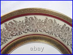 Edgerton USA Rare Vintage Red Gold Encrusted Filigree 4 Dinner Plates GC