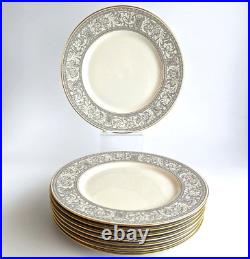 Eight Franciscan China Dinner Plates Renaissance Pattern Gray with Gold Gladding