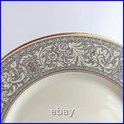 Eight Franciscan China Dinner Plates Renaissance Pattern Gray with Gold Gladding