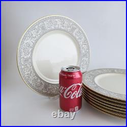 Eight Franciscan China Dinner Plates Renaissance Pattern Gray with Gold Gladding Eight Franciscan China Dinner Plates Renaissance Pattern Gray with Gold Gladding
