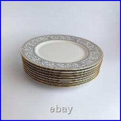 Eight Franciscan China Dinner Plates Renaissance Pattern Gray with Gold Gladding