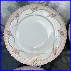 Elegance Rose set of four dinner plates by Royal Tettau. Pink with Gold trim