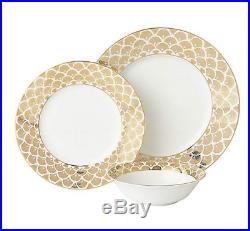 Elegant 5A Fifth Avenue Bergen Gold 12 Piece Dinner Set Dinnerware Dining Plates