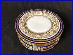 Elegant Set Of 8 HW(Heinrich Winterling) 10&3/4 Dinner Plates 22K Gold Blue