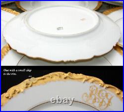 Elegant set of 12 Gold Enamel Rim, Monogram Dinner Plates, 19th C. T&V Limoges