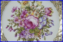 Eugene Clauss Hand Painted Pink Rose Floral & Gold Reticulated Plate 1868-1887 D