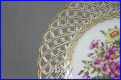 Eugene Clauss Hand Painted Pink Rose Floral & Gold Reticulated Plate 1868-1887 D