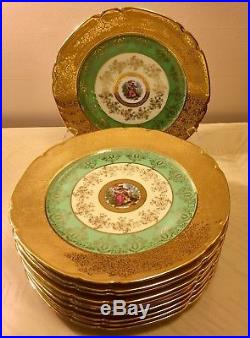 Exquisite 11Pc. Czech Victoria 24KT Gold Encrusted Porcelain Dinner Plates