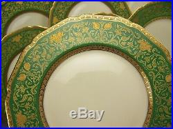 Exquisite Bavaria Eldora Gold Encrusted Green Dinner Plates Set Of 12