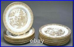 Extreemly Rare Antique 14 Wedgwood Asian Gold Willow Dinner Plates