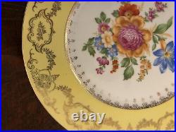 F & B Co Made In Bohemia Set Of 8 Dinner Plates Yellow &Green Gold Border Floral