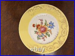 F & B Co Made In Bohemia Set Of 8 Dinner Plates Yellow &Green Gold Border Floral