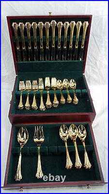 FB Rogers American Chippendale Gold Plated Flatware 62 Piece Set Service For 12