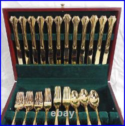 FB Rogers American Chippendale Gold Plated Flatware 62 Piece Set Service For 12