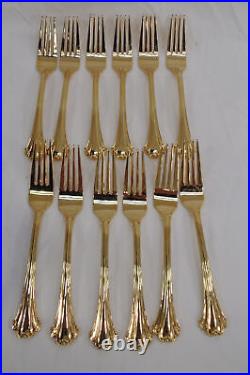 FB Rogers American Chippendale Gold Plated Flatware 62 Piece Set Service For 12