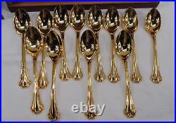 FB Rogers American Chippendale Gold Plated Flatware 62 Piece Set Service For 12