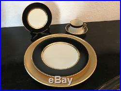 FITZ AND FLOYD CHINA RENAISSANCE BLACK/BUFF withGOLD5 PC PLACE SET