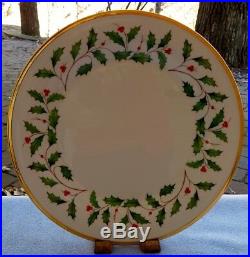 FOUR Lenox Holiday Dimension Dinner Plates Gold Trim New with Tags