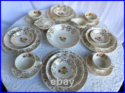 FRENCH SAXON CHINAUNION MADE U. S. A. 22 KT GOLD China (24PCS)Set Service for 4