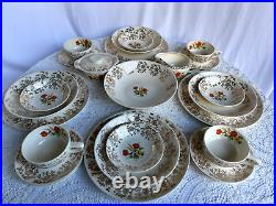 FRENCH SAXON CHINAUNION MADE U. S. A. 22 KT GOLD China (24PCS)Set Service for 4