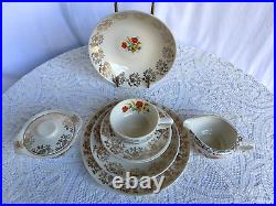 FRENCH SAXON CHINAUNION MADE U. S. A. 22 KT GOLD China (24PCS)Set Service for 4