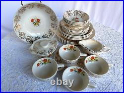 FRENCH SAXON CHINAUNION MADE U. S. A. 22 KT GOLD China (24PCS)Set Service for 4