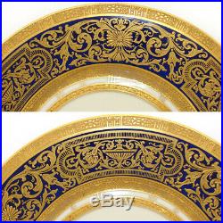 Fab Vintage Czech 4pc Cobalt & Raised Gold Enamel 10 3/4 Dinner Plate Set